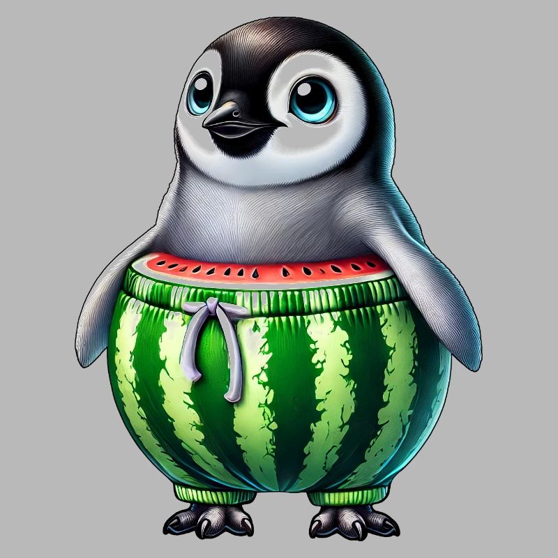 Pingouin drôle avec melon melon fruit de pastèque