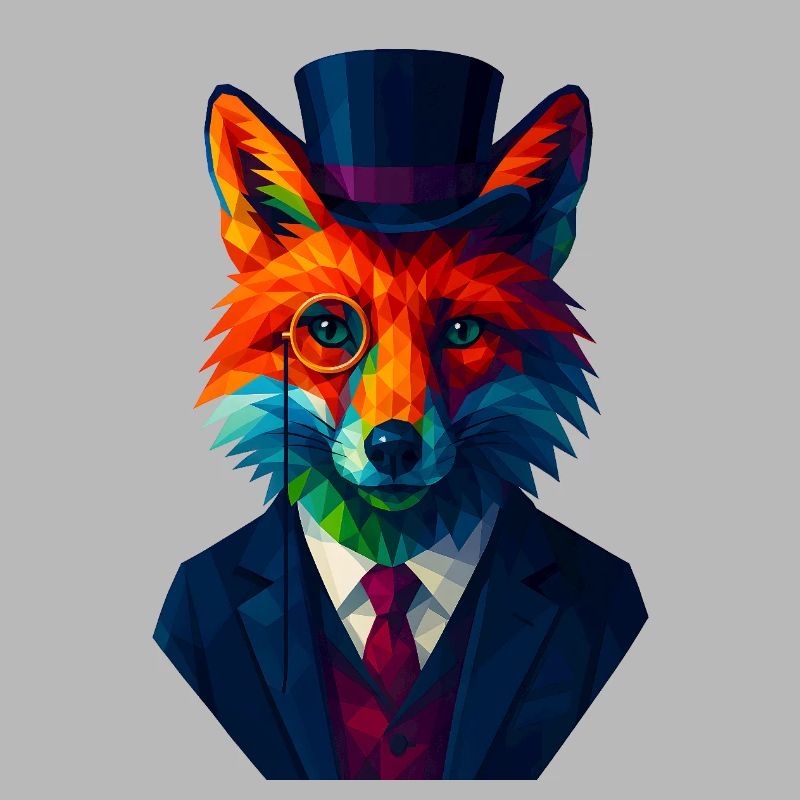 WPAP Style Animals - Fox Elegant Suit Monocle
