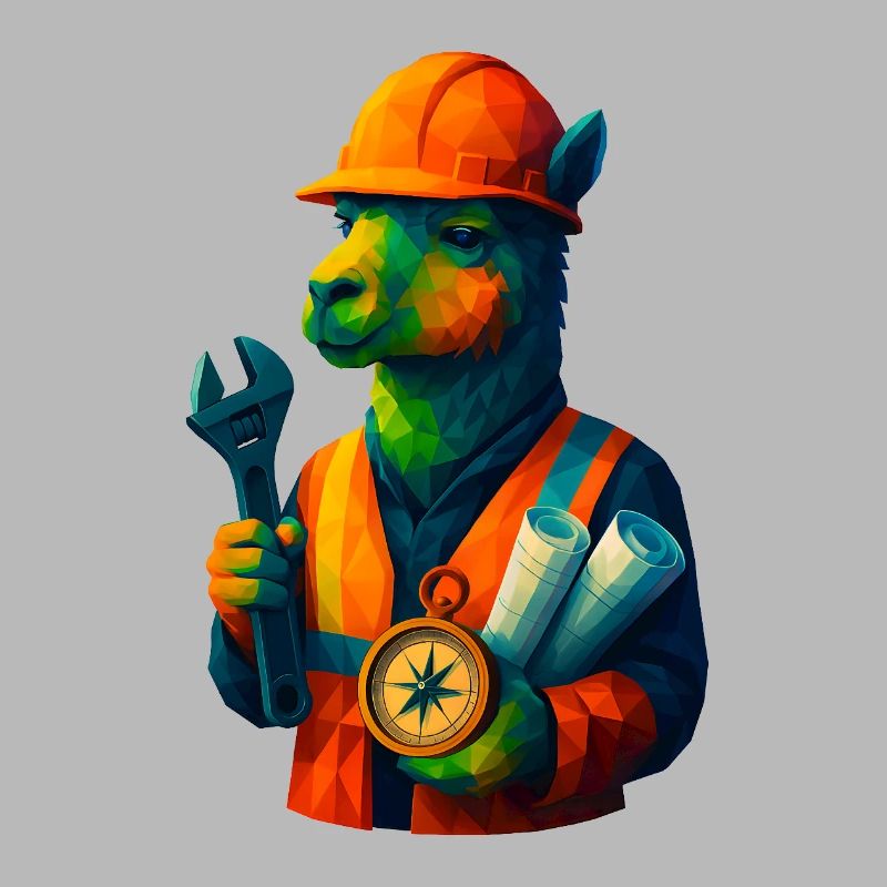 WPAP Style Animals - Alpaca Engineer with Safety Helmet