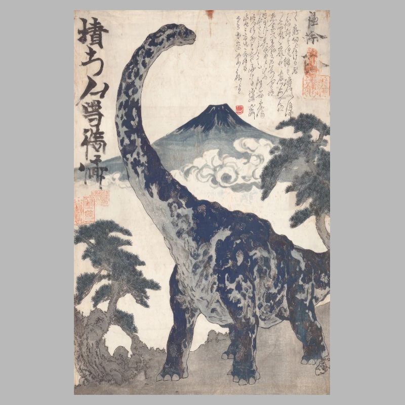 Ukiyo-e Dino under Mount Fuji