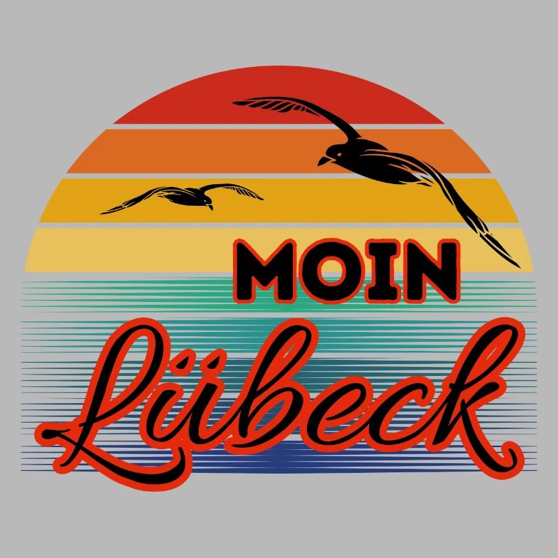 Moin Lübeck avec une mouette dans un style rétro