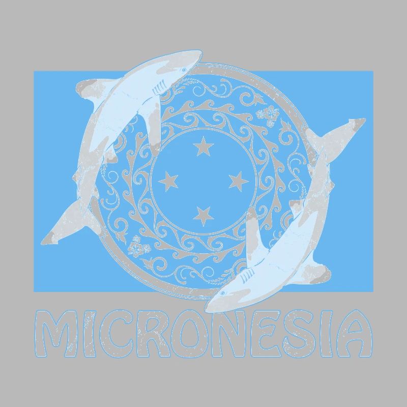 Drapeau de la Micronésie et requins d’eau profonde à pointe blanche
