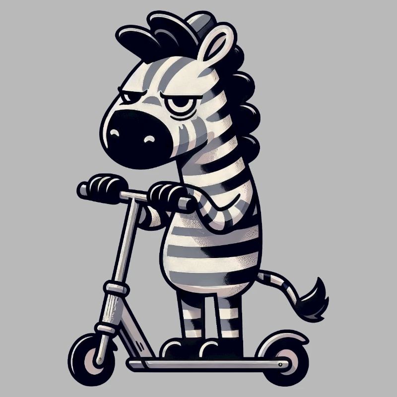 Zebra Kickroller Whimsical Funny Comic