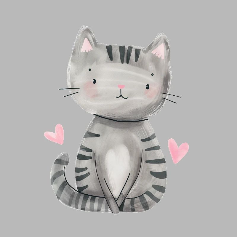 chat mignon, cadeau chat gris, dessin de chat