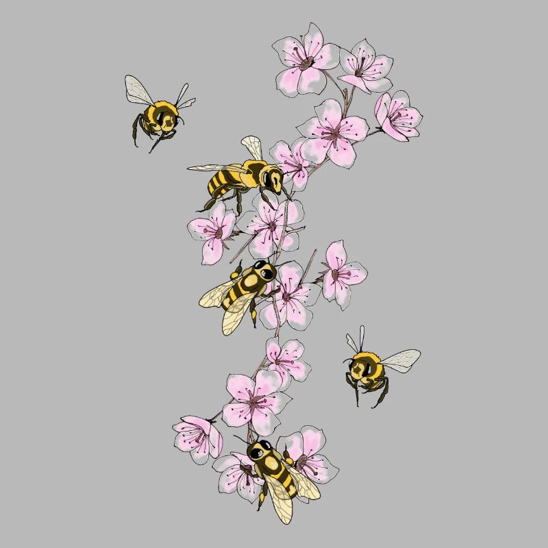 Bees on cherry blossoms