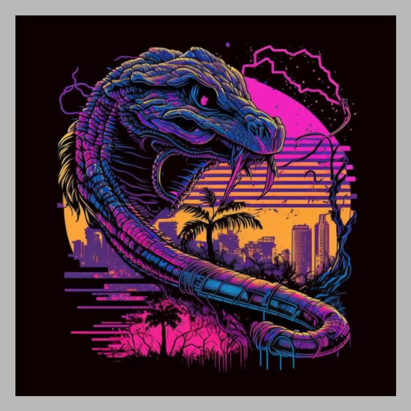 Camel with neon colors, synthwave / 80s