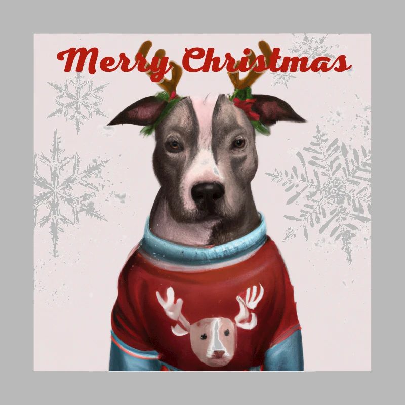 Portrait de Pitbull dans un pull de renne de Noël.