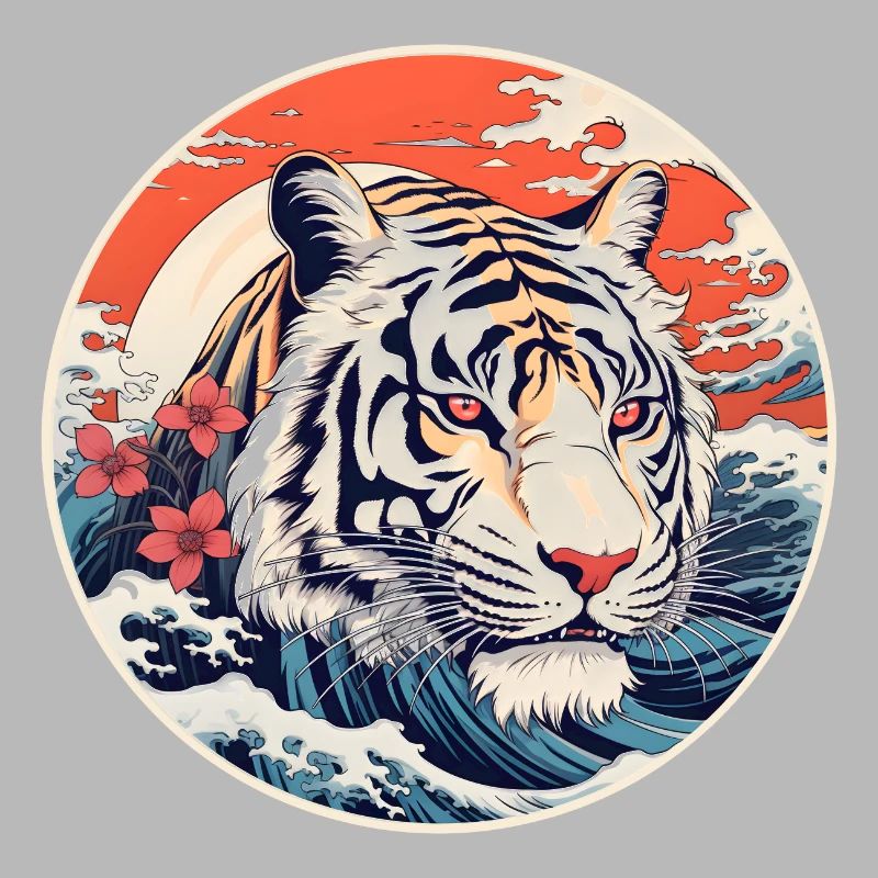 White tiger wave Ukiyo-e Hokusai