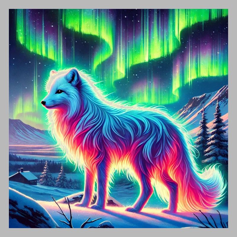 Arctic fox Aurora Borealis