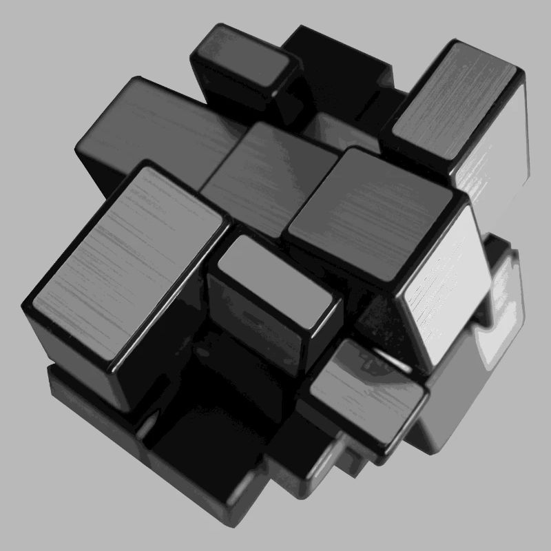 Silver-grey unstructured cube in perspective