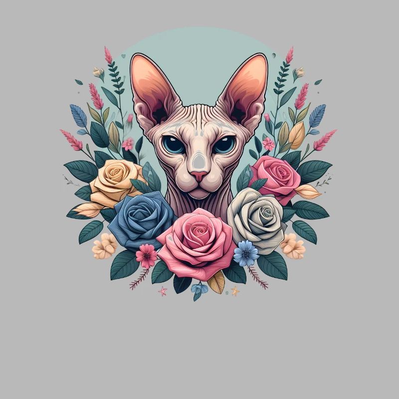 Chat Sphynx avec Fleurs