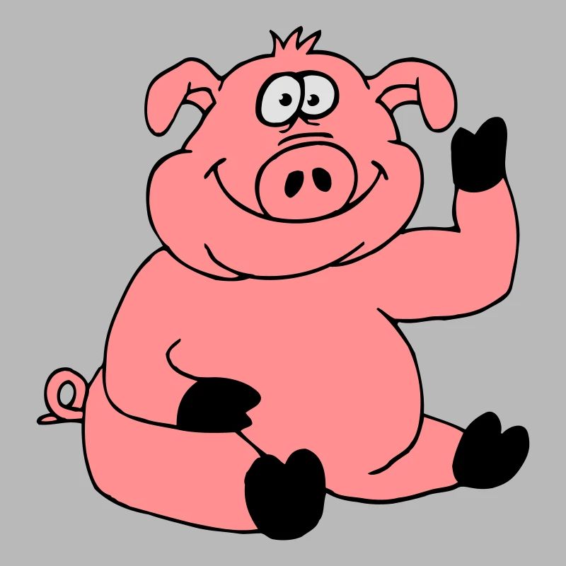 Cute cartoon comic pig waves friendly