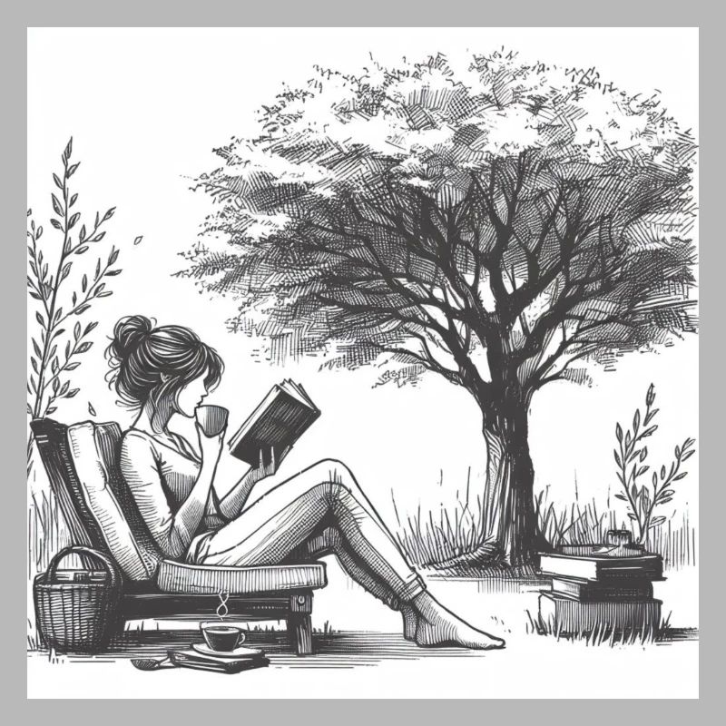 Frau trinkt Kaffee und liest ein Buch