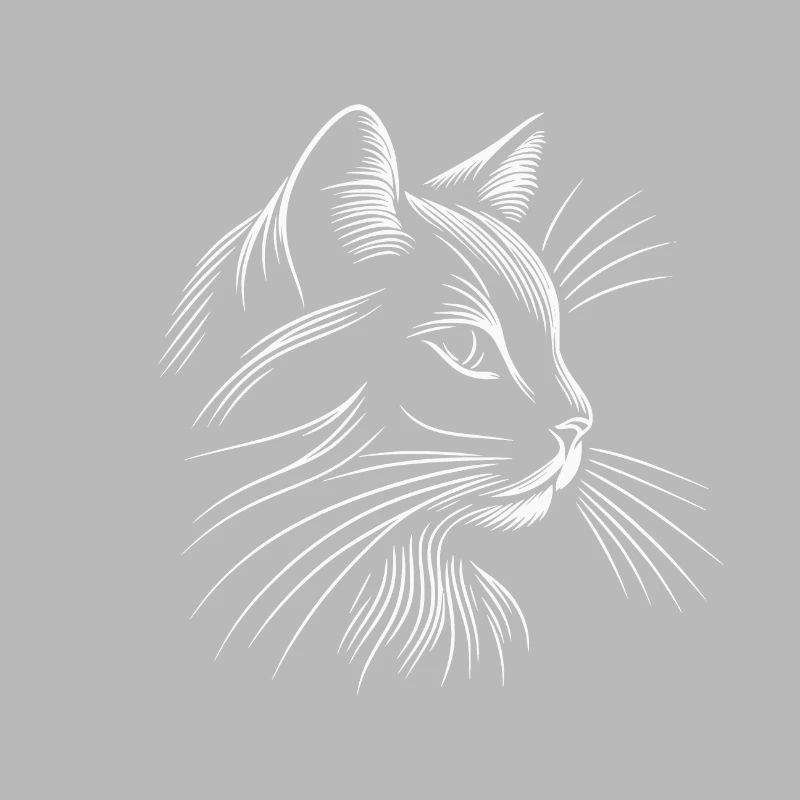 Cat Head, Minimalist White Strokes