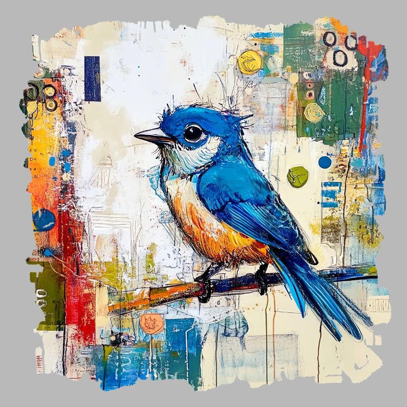 Blauer Vogel im abstrakten Farbmeer