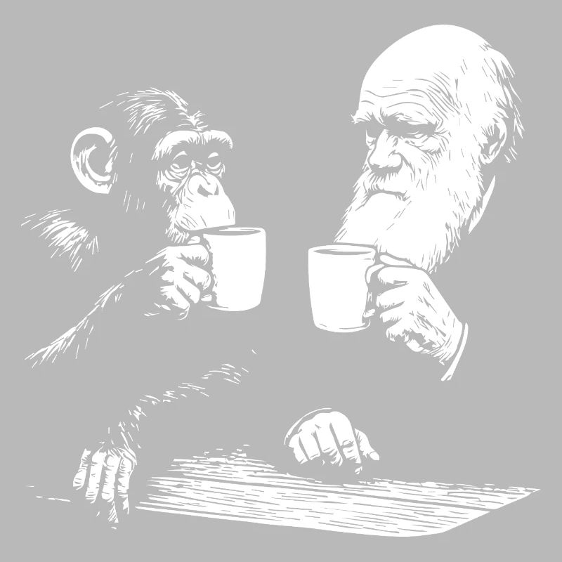 Darwin et le singe buvant du café