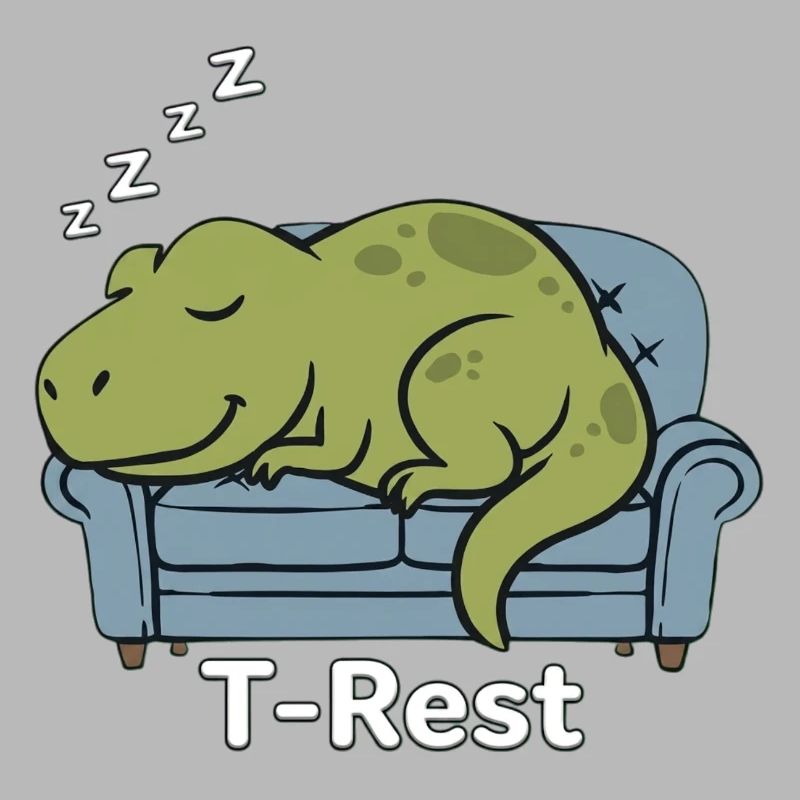 T-Rest Dino schläft auf der Couch