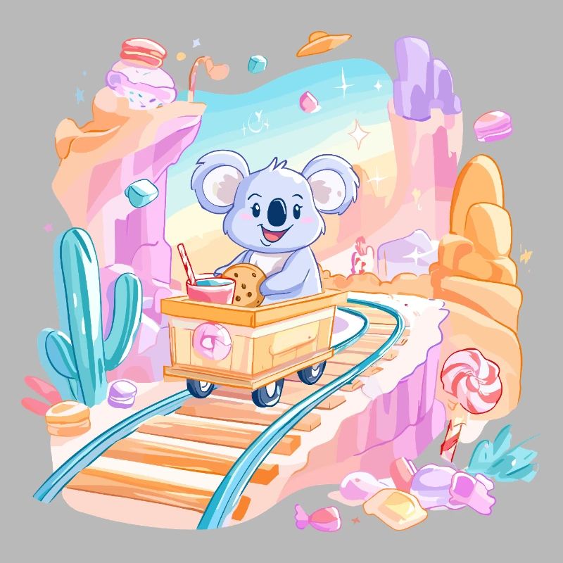 Koala on candy train