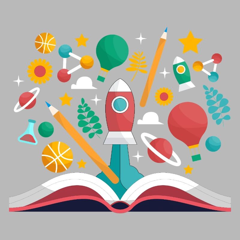 Open Book with School Objects, Learning and Educat