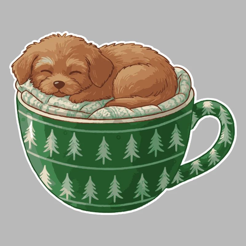 Chiot endormi dans un gobelet vert