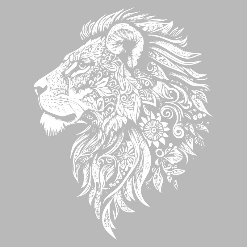 Powerful lion's head with floral dynamics