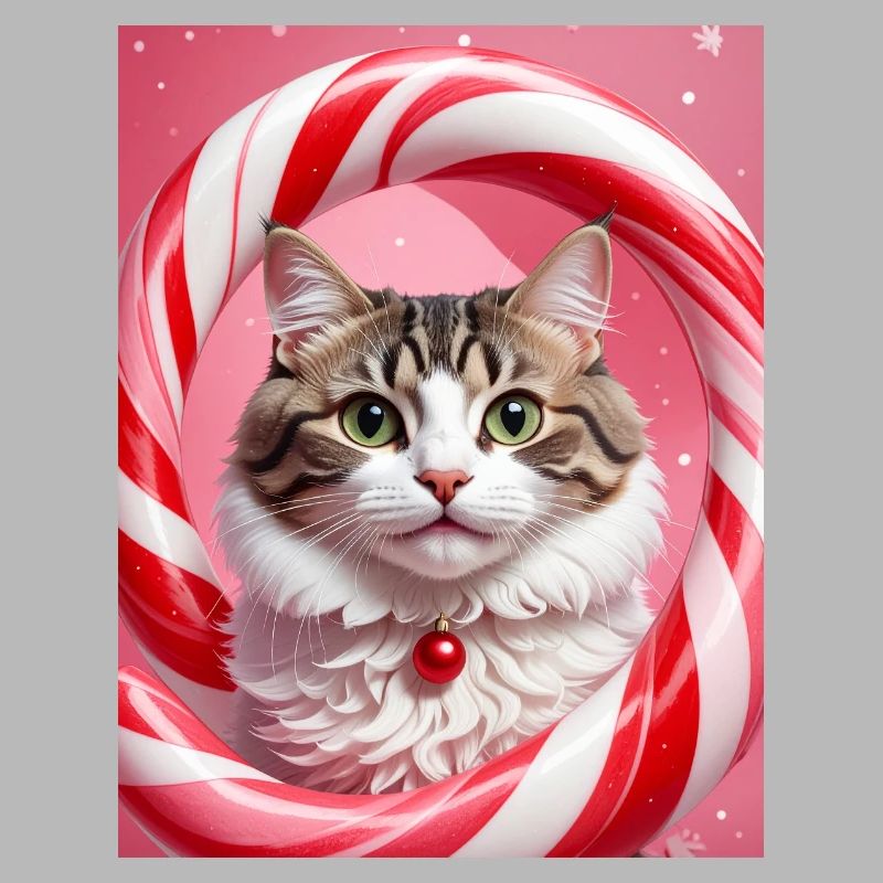 Weihnachtskatze im Süßigkeiten-Ring-Design