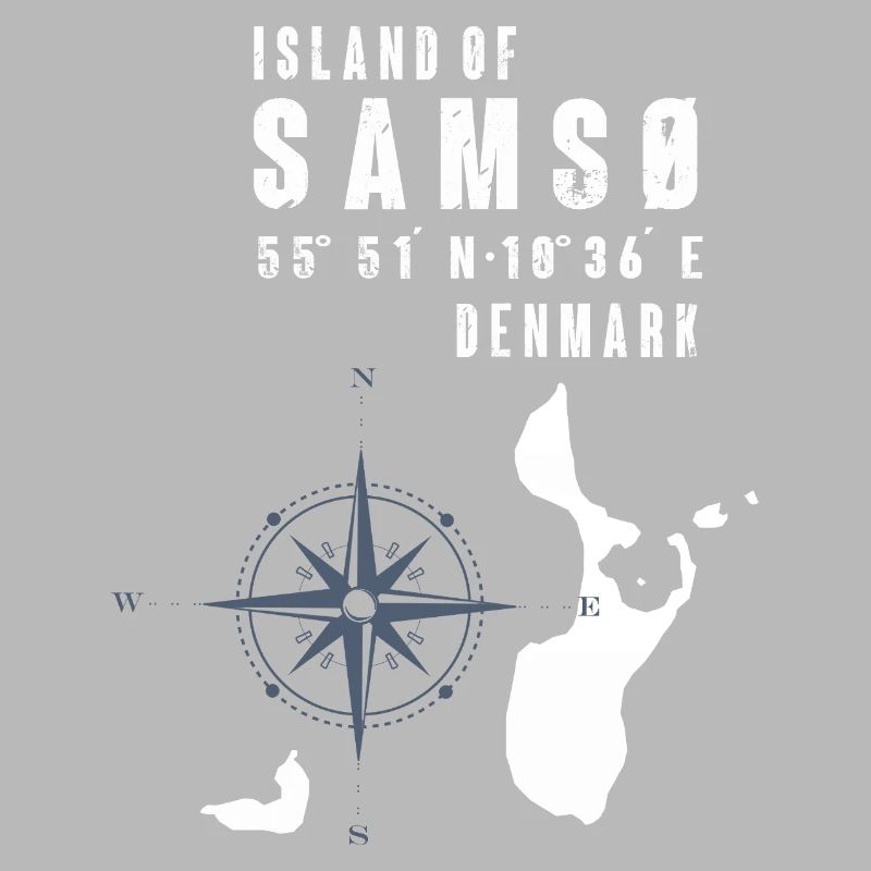 Samsø Samsoe Island Outline Compass