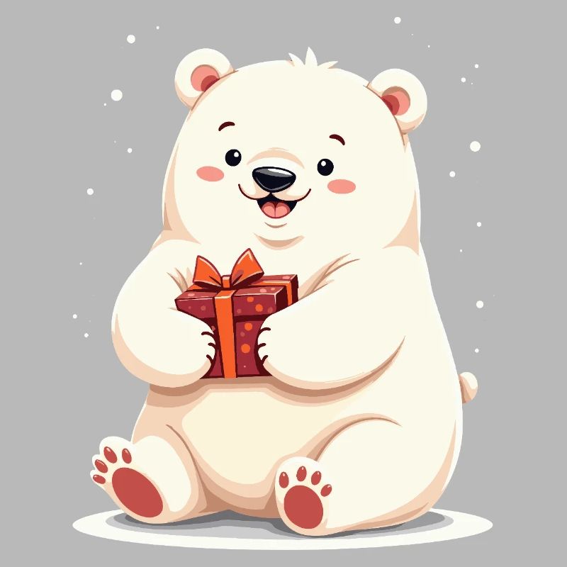 Cute Polar Bear with Gift Illustration