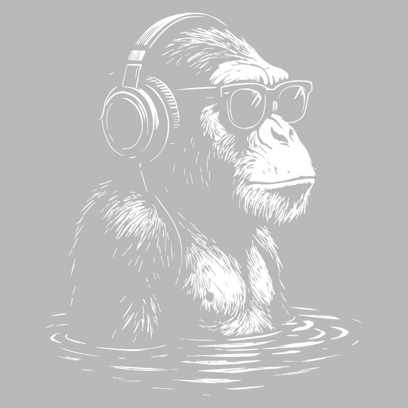 Kopfhörer Affe im Wasser