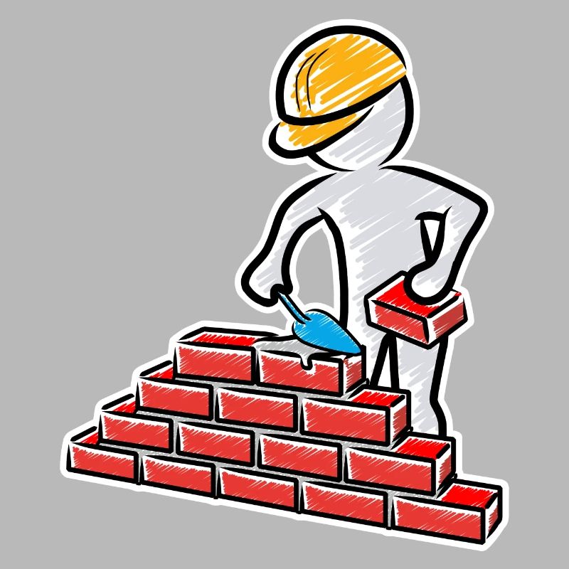 Travailleur de la construction avec truelle, mortier et mur