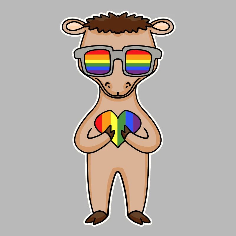 Regenbogen - Kamel mit Brille und Herz
