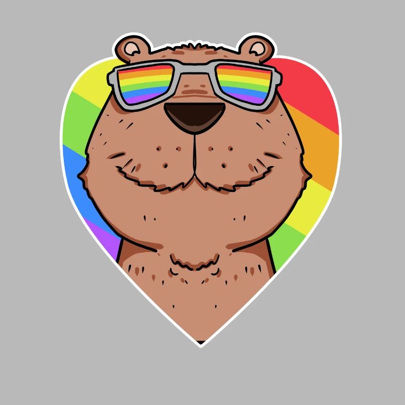 Regenbogen - Capybara mit Brille und Herz