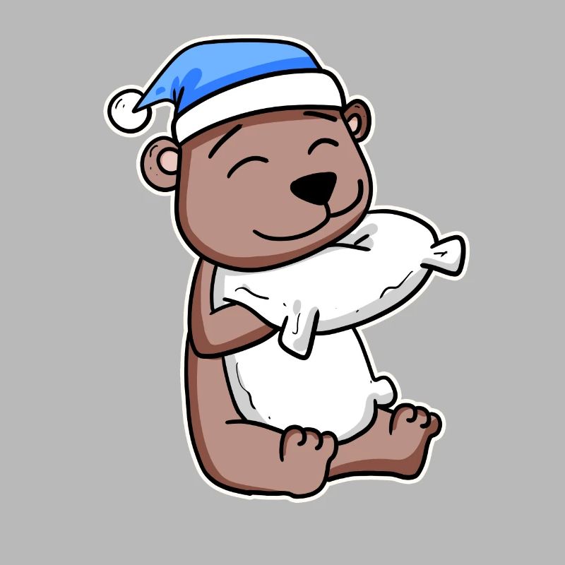 Bear with pillow and sleeping cap