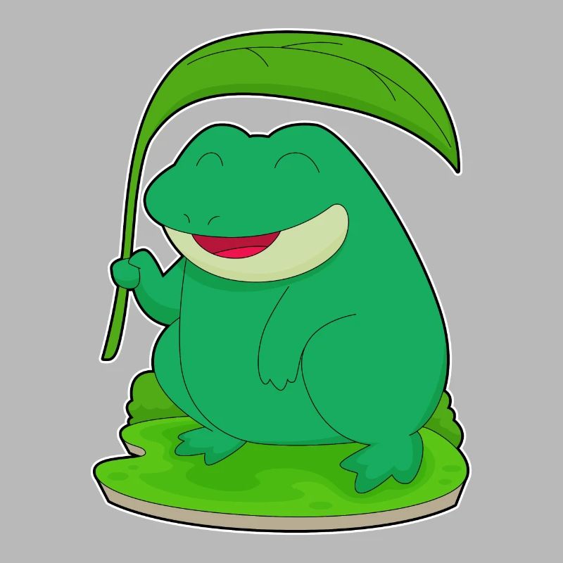 Grenouille avec une feuille comme parasol