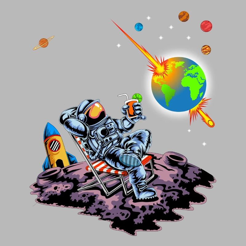 Astronaut Relaxing Earth Exploding Space Humor Art