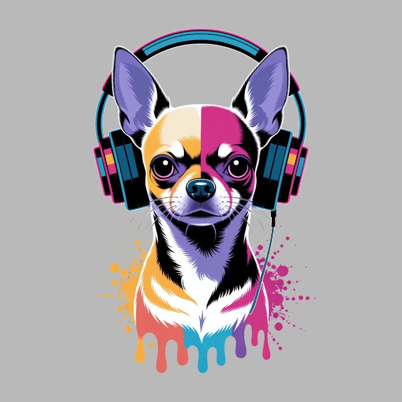 Chihuahua mit Kopfhörer