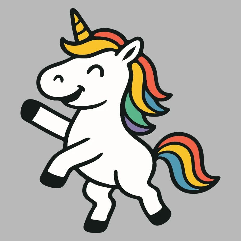 Fröhliches Springen, Einhorn mit bunten Mähnenkunst