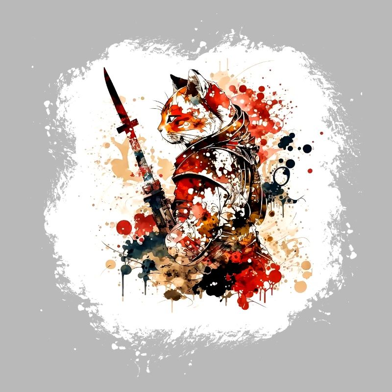 Samurai Cat Red Black