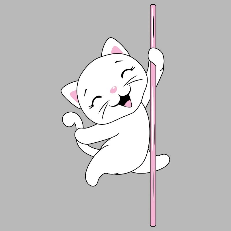 White_cat_is_dancing_on_a_pole