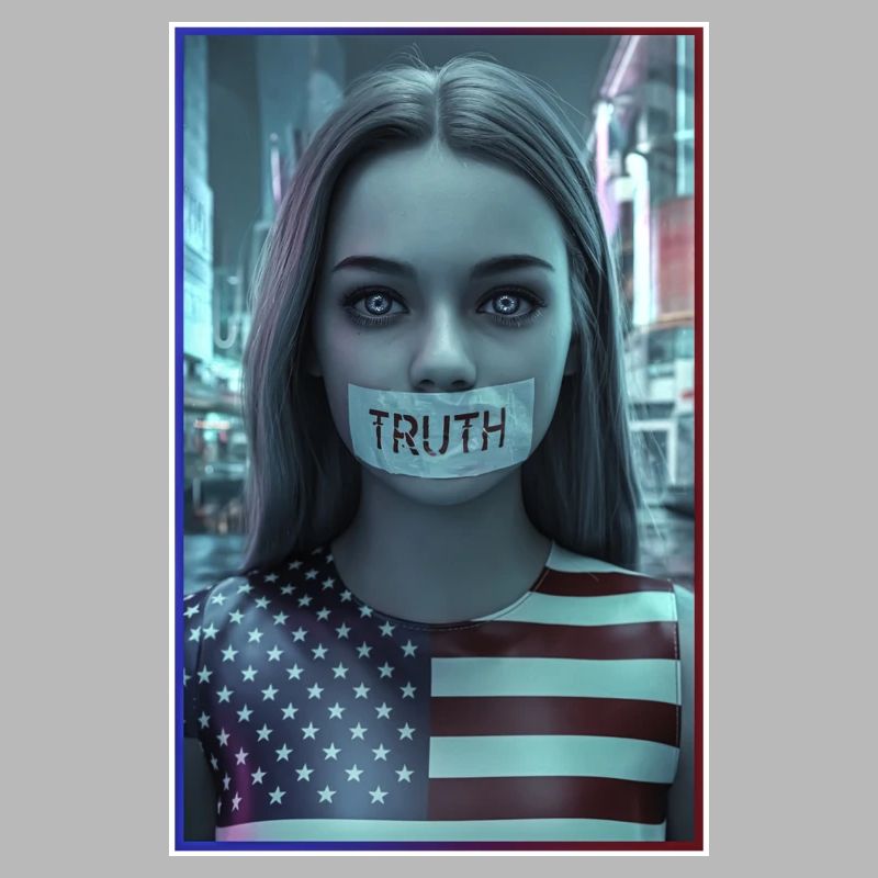 Conception du visage avec la bouche de vérité dans le drapeau américain