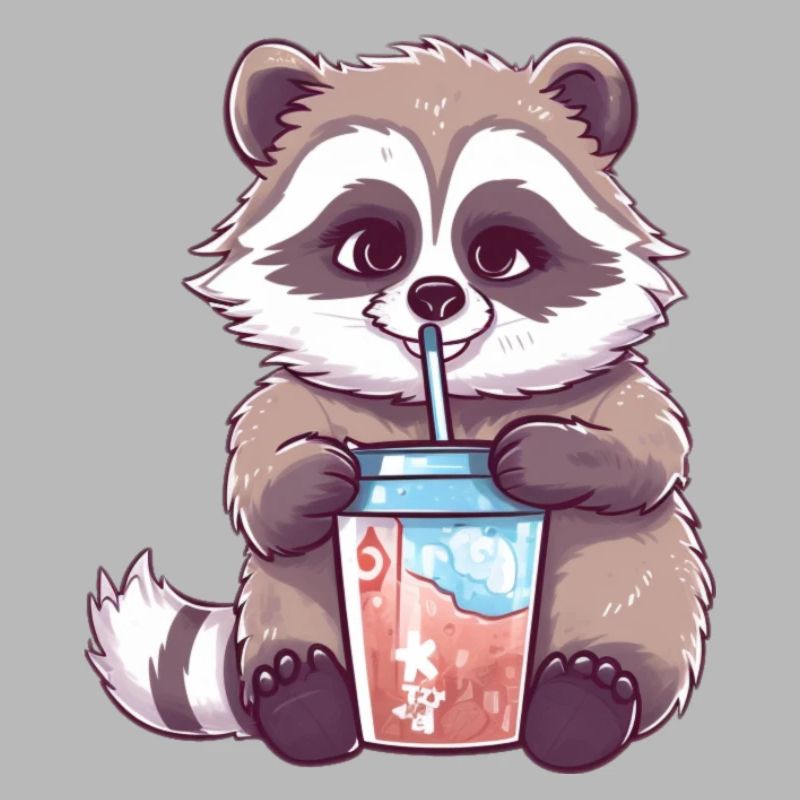 Waschbär mit Eiskaffee