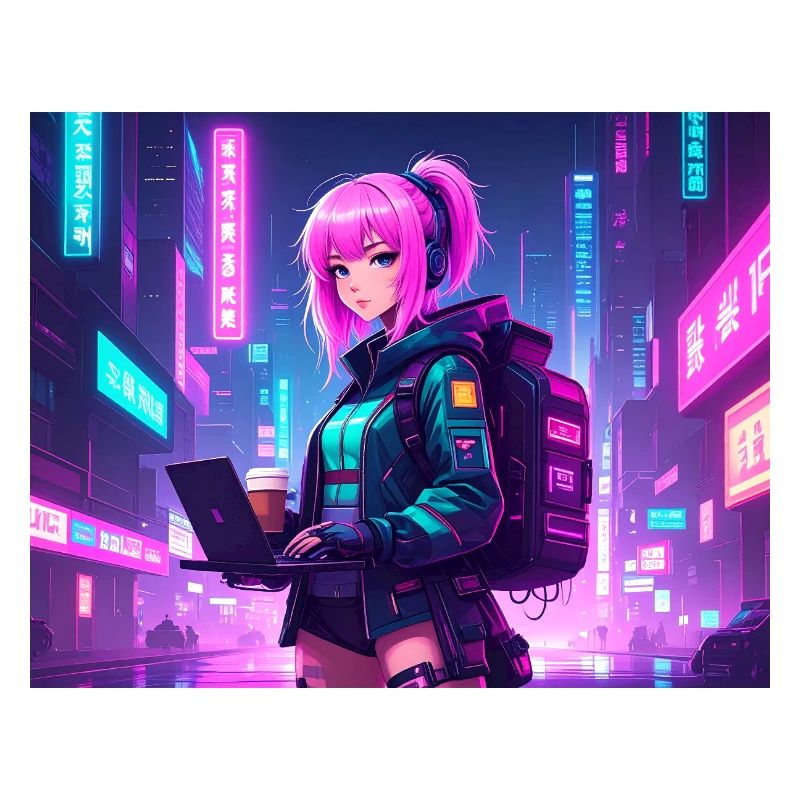 Neon Hacker Girl – Ready to Code & Conquer