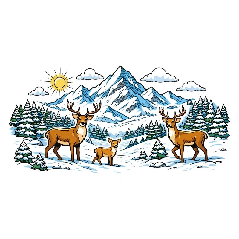 Mountains Forest Deer Panorama