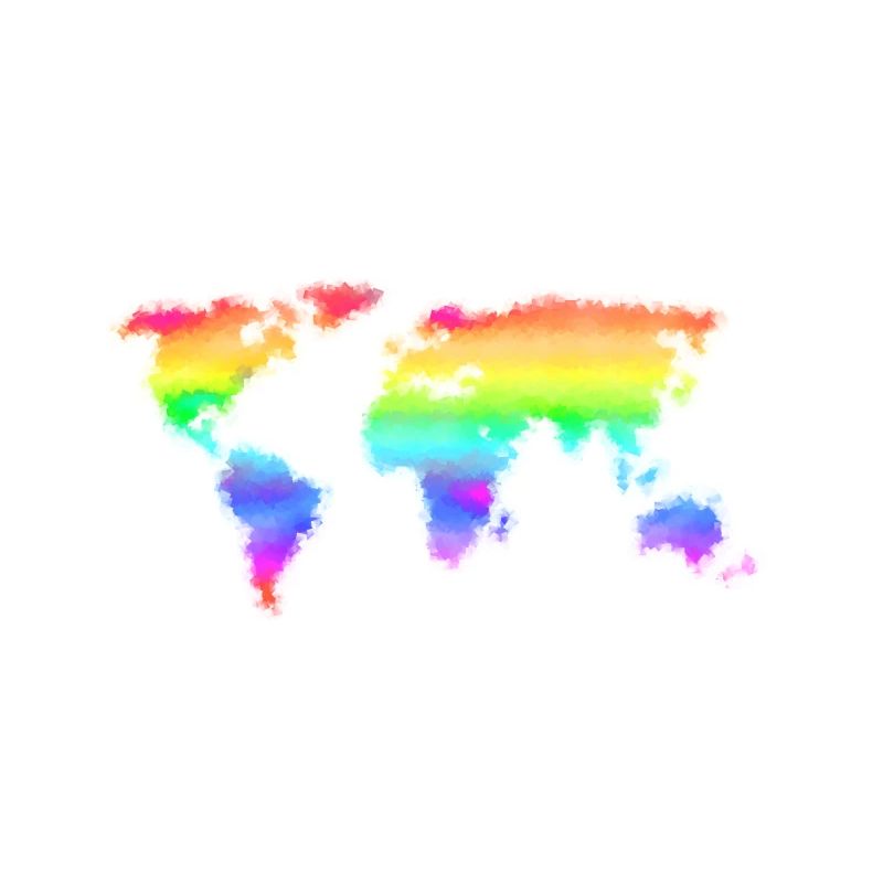 Regenbogenweltkarte - bunte, abstrakte Weltkarte