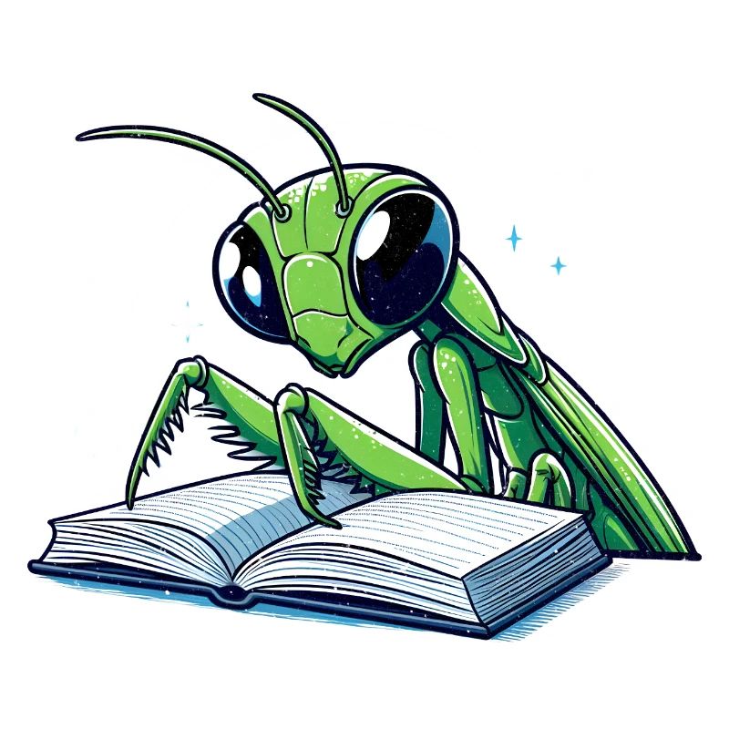 Reading grasshopper in the star book