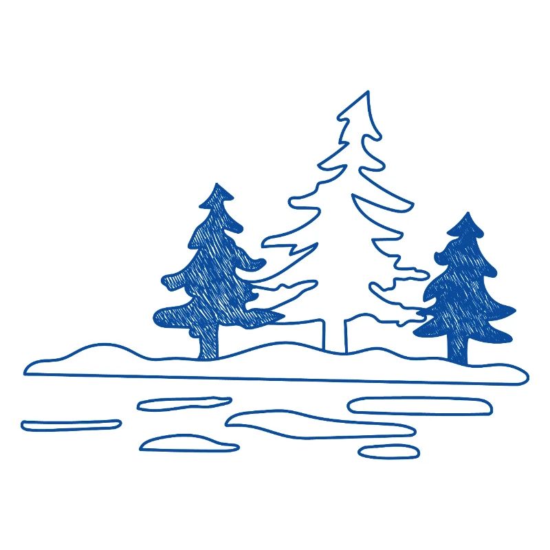 Lac forestier abstrait avec des pins