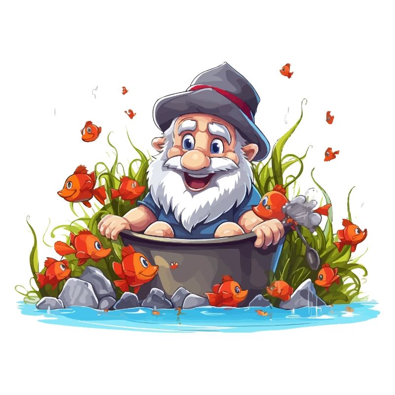 Gnom im Badetopf am Teich