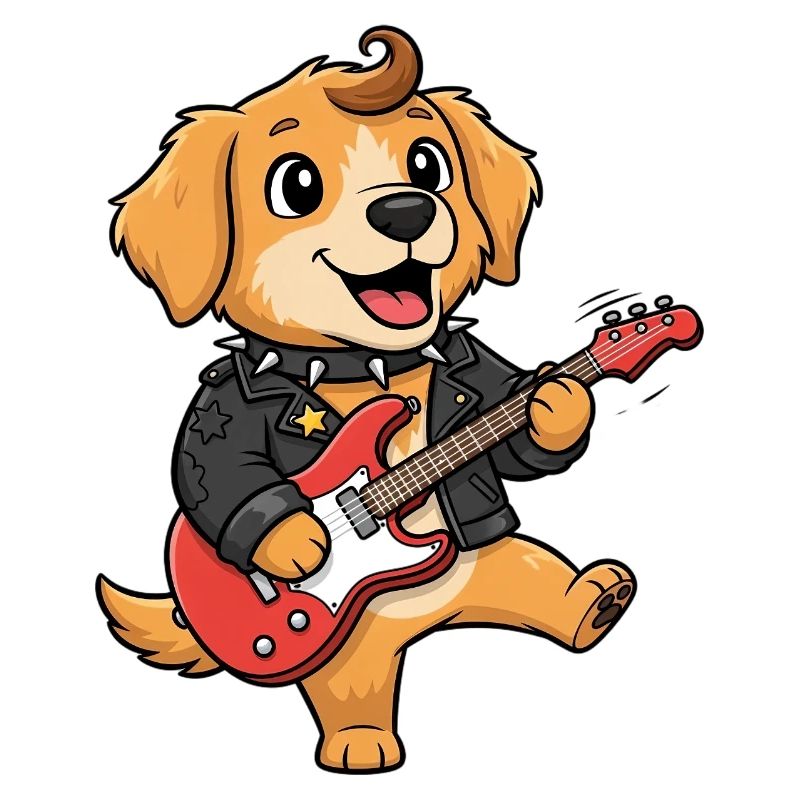 Rockiger Hund mit E-Gitarre