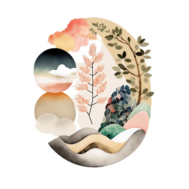 Japandi egg, round design in japandi style