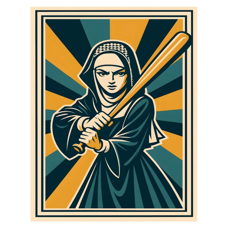 Nonne mit Baseballschläger